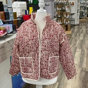 Quilted Floral Boxy Jacket - Red/White